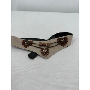 Womens German‎ Leather Belt Size S Embellished Beads Heart Charms Tapered Beige